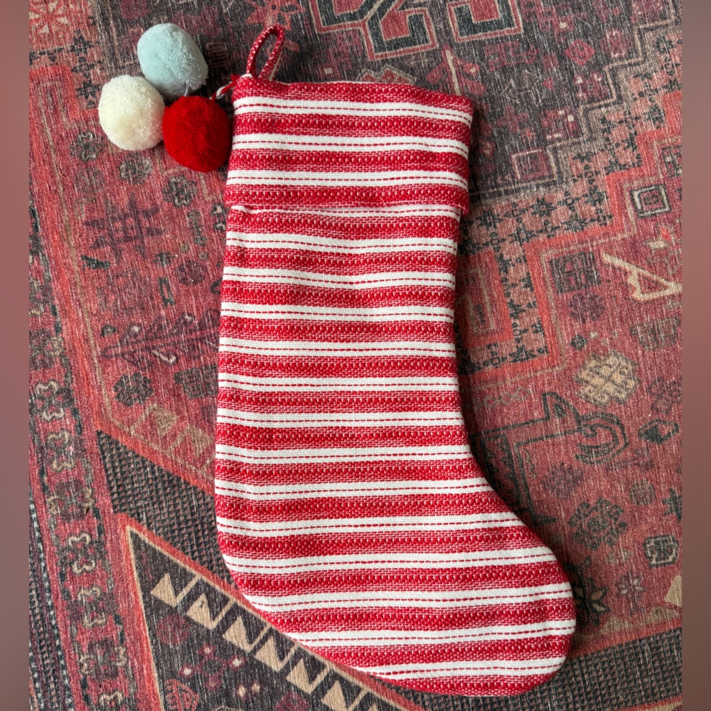 Magnolia Hearth & Hand Red and Cream Knit Stocking